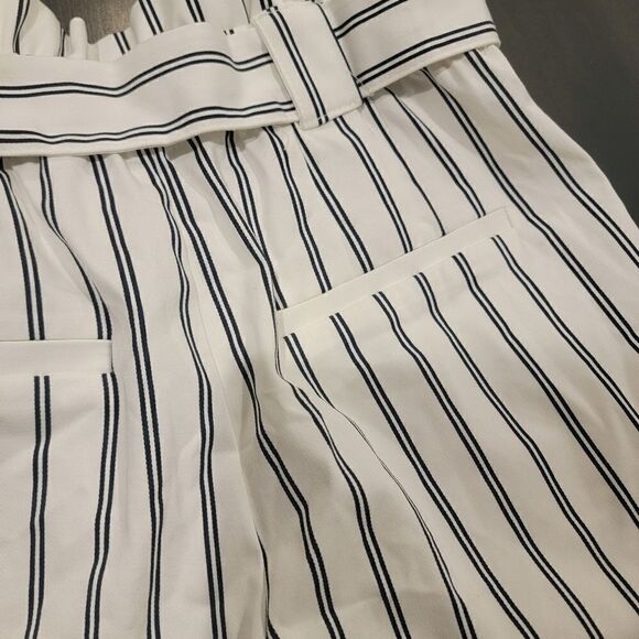 Zara TRF Pleated Belted High Waist Paper Bag Shorts White Striped Size XS New - Picture 12 of 12